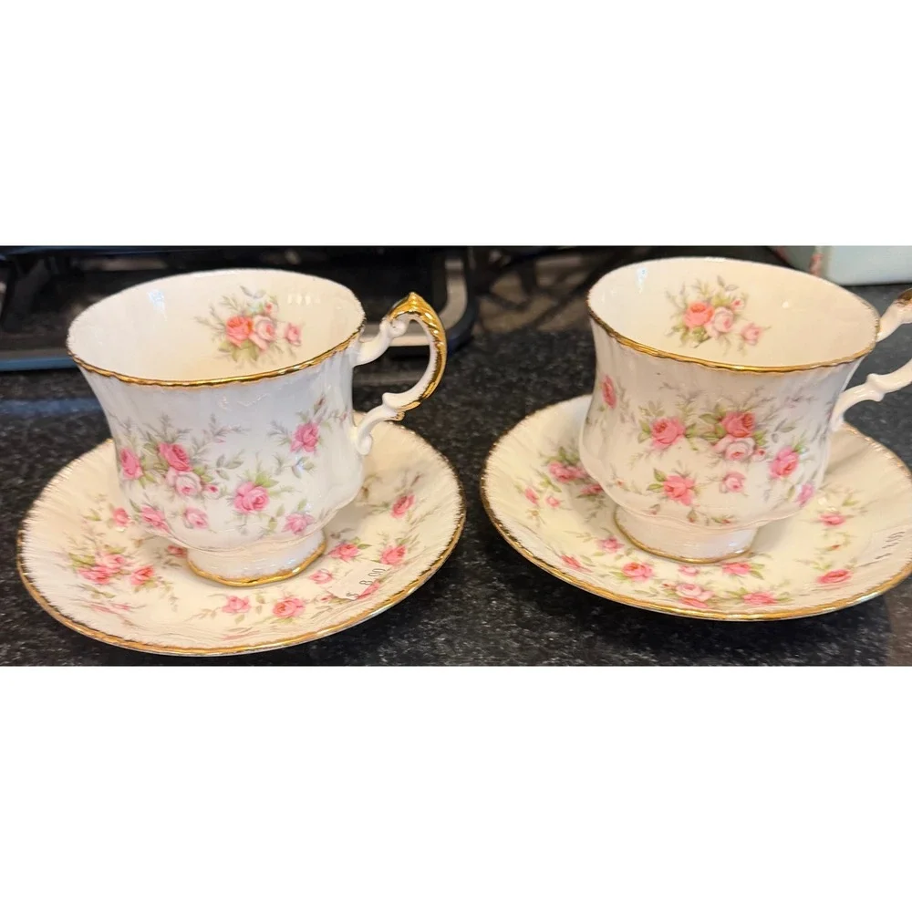 Paragon Victoriana Rose Tea Cup and Saucer Set Fine Bone China England Pair